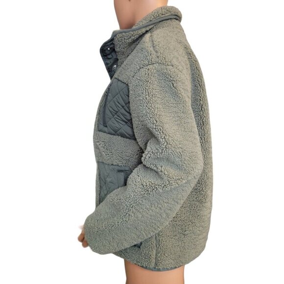 Bagatelle Teddy Jacket Womens Medium Green Quilted Pockets Snap Front - Picture 3 of 13